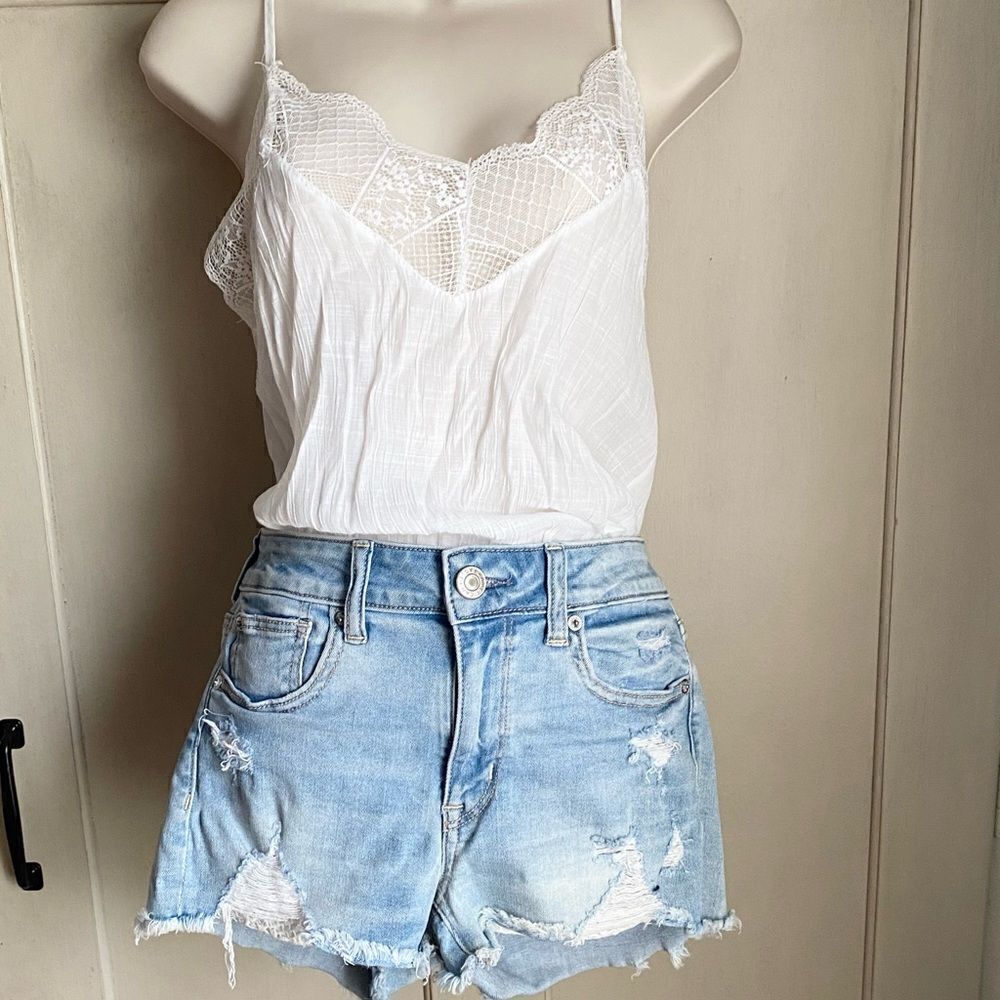 White Boho Lace Trim Cami Camisole Tank Top S